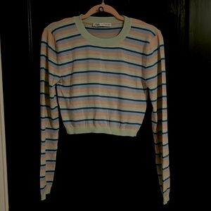 Zara knit long sleeve shirt pink blue green